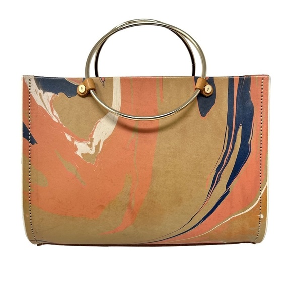 Future Glory Designer Leather Marbled Mini Tote Metal Ring Rare Handle Bag - Picture 4 of 8